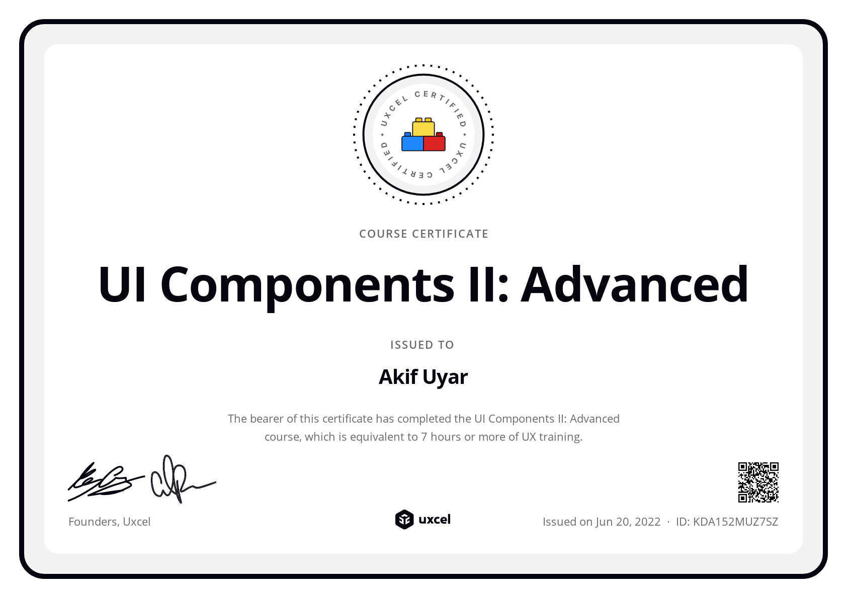 Akif Uyar's certificate